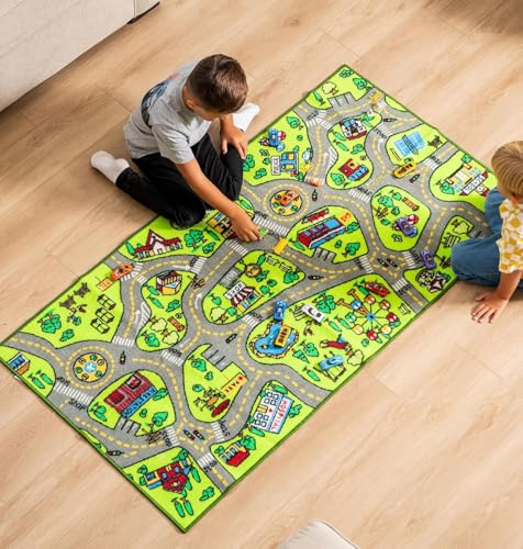 ToyVelt Kids Carpet Playmat Car Rug - Educational Road Traffic Carpet Multi Color Play Mat - Large 60” X 32” Best Kids Rugs for Playroom & Kid Bedroom - for Ages 3-12 Years Old